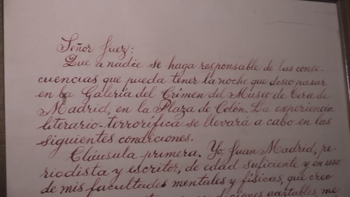 Carta firmada por un periodista tras pasar una noche en el Museo de Cera