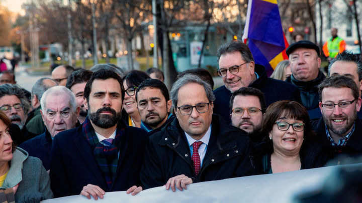 El presidente de la Generalitat, Quim Torra y el presidente del Parlament, Roger Torren