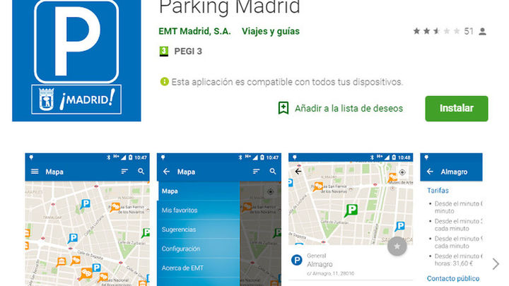 Aplicación oficial de EMT Madrid para conocer la localización de los aparcamientos públicos de Madrid