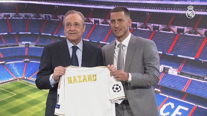 Florentino Pérez en la presentación de Eden Hazard / Real Madrid Televisión