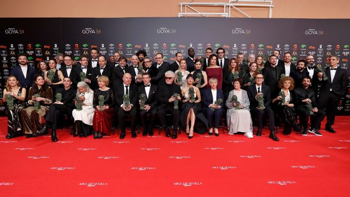 Foto de familia de los galardonados en la gala de entrega de los Premios Goya 2020 / Redacción