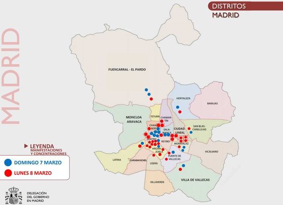 Concentraciones que había previstas en Madrid por el 9-M / DELEGACIÓN DEL GOBIERNO EN MADRID