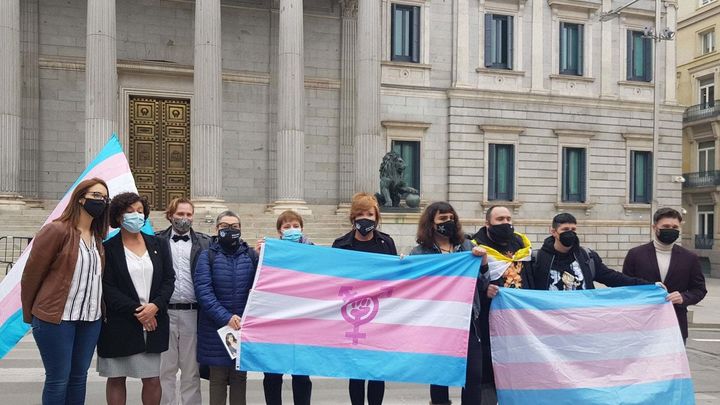 La Federación Plataforma Trans ante el Congreso de los Diputados este jueves / EUROPA PRESS