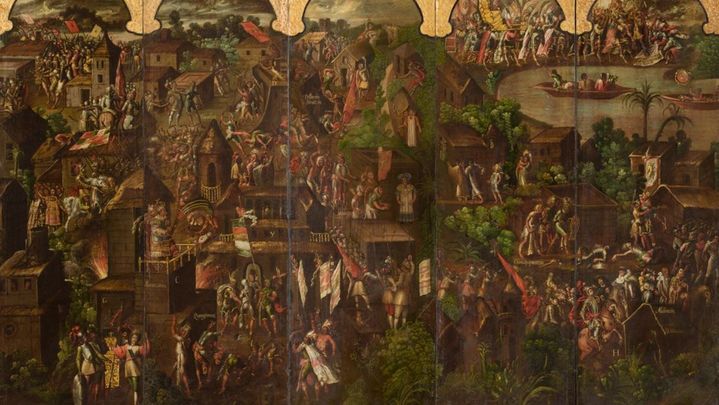 Biombo de la Conquista de México y La muy noble y leal ciudad de México / Museo del Prado