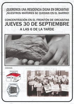 Cartel de la concentración organizada para pedir una residencia de mayores en Orcasitas / FRAVM