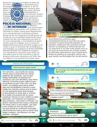 Mensajes intercambiados entre los criminales y sus víctimas / POLICÍA NACIONAL