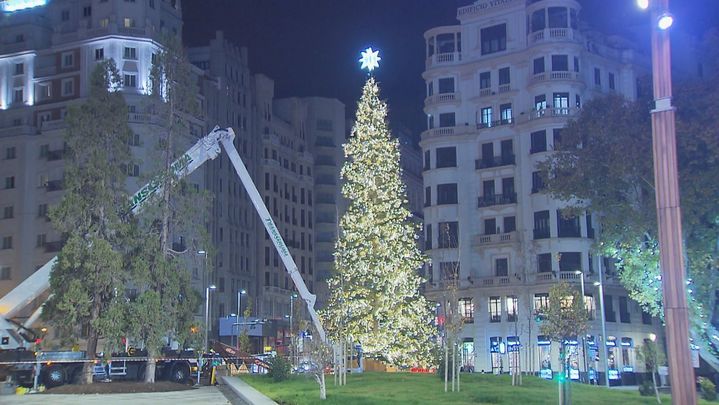 El abeto de la Navidad en Madrid, ya iluminado / TELEMADRID