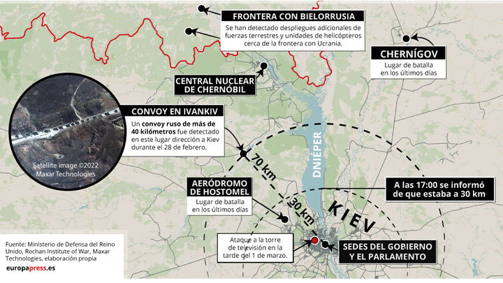 Avance de las tropas rusas hacia Kiev el 1 de marzo. / EUROPA PRESS