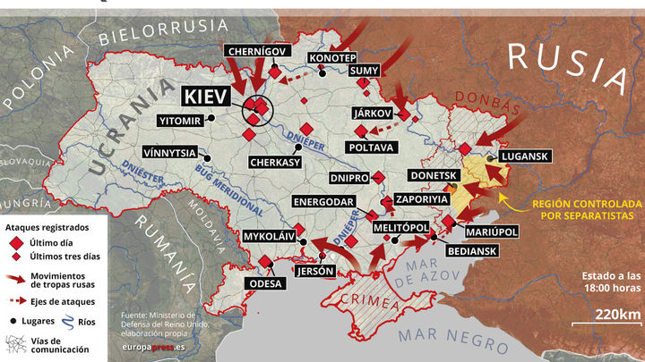 Mapa de los ataques militares a Ucrania, 28 de febrero 2022 / EUROPA PRESS