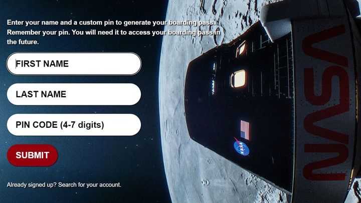 Tarjeta de embarque de la misión Artemis I / NASA