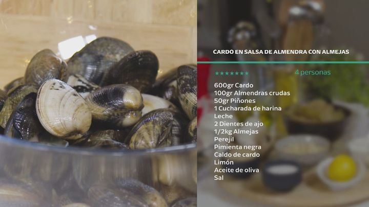 Receta de cardo en salsa de almendra y almejas
