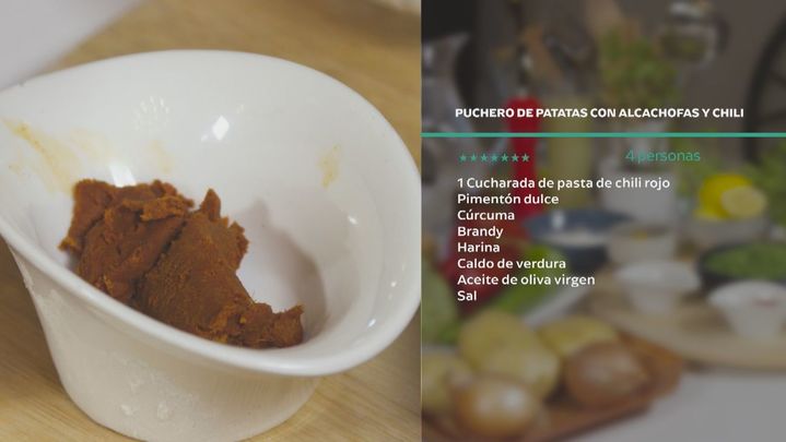 Receta de puchero de patatas con alcachofas y chili