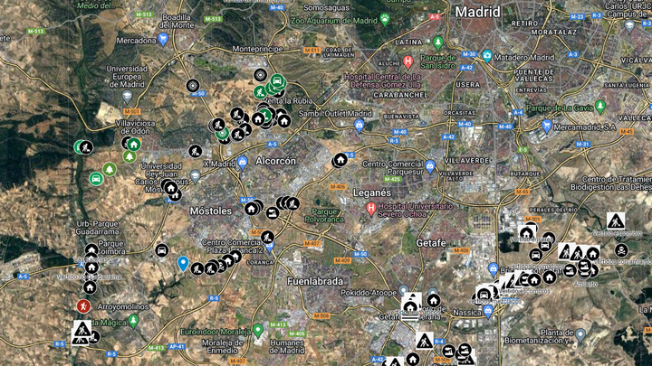 Captura del mapa interactivo con los puntos de vertido ilegal en la Comunidad de Madrid / ECOLOGISTAS
