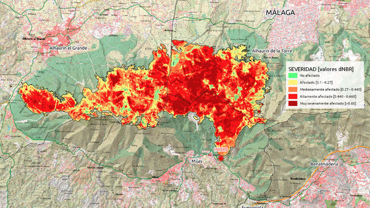 Mapa por satélite del incendio de Mijas / Educación Ambiental