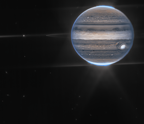 Júpiter, anillos, satélites, auroras y galaxias / NASA/ESA/CSA/JUPITER ERS TEAM/JUDY SCHMIDT