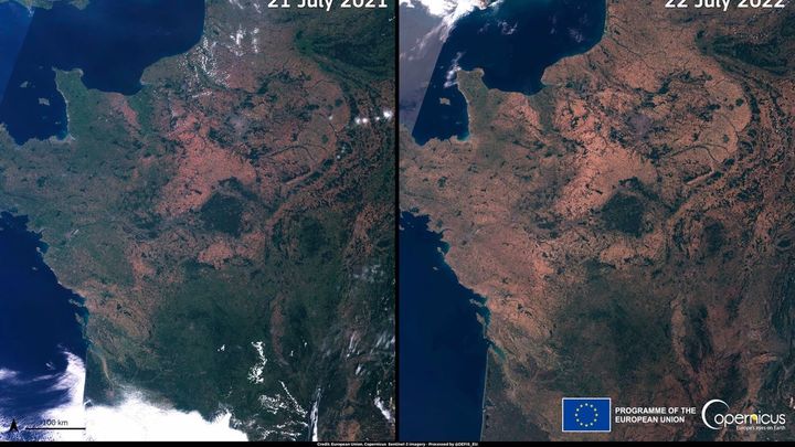 Efectos de la sequía en Francia, imágenes del satélite Copernicus Sentinel-3 / UE/COPERNICUS