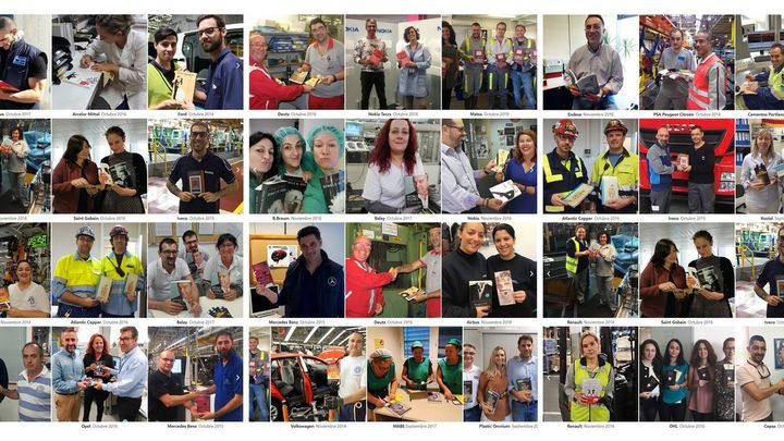 Mosaico con trabajadores de varias empresas y sus libros / FUNDACION ANASTASIO GRACIA