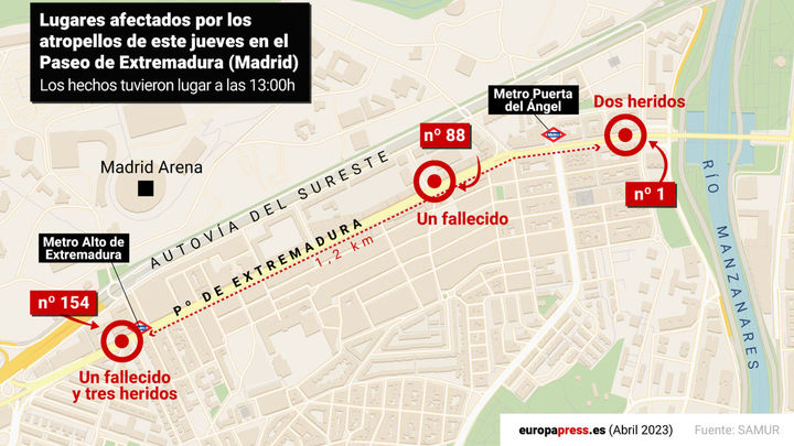 Los dos puntos en los que se han producido los atropellos / EUROPA PRESS