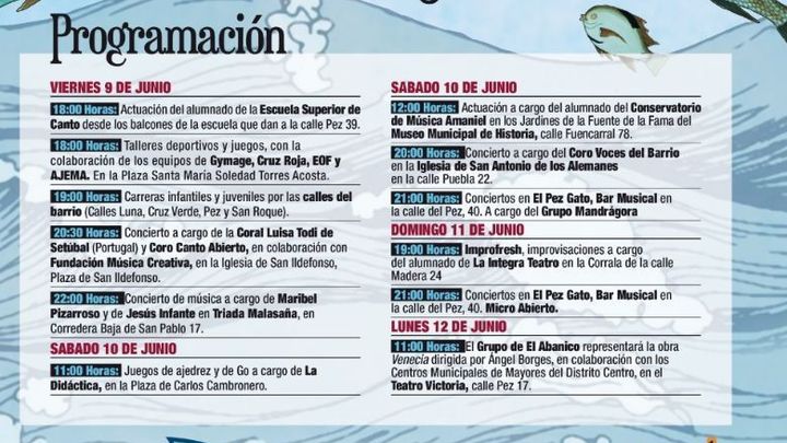 Cartel y programación de las Fiestas de San Antonio de la calle Pez / Asociación de cultura y ocio