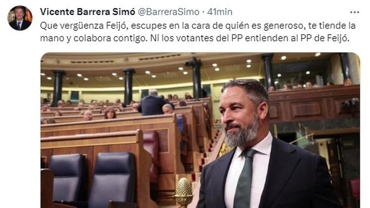 El tuit de Vicente Barrera / EUROPA PRESS