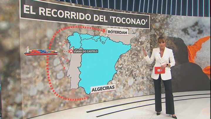 Recorrido del 'Toconao', el buque que transportaba los pélets que cayeron al mar / TELEMADRID