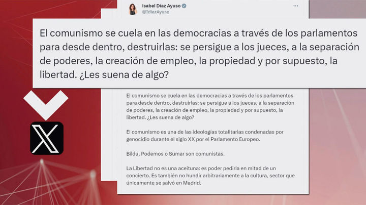 Mensaje en redes de Isabel Díaz Ayuso / Emision Tn