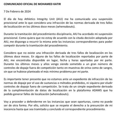Comunicado de Katir / INSTAGRAM