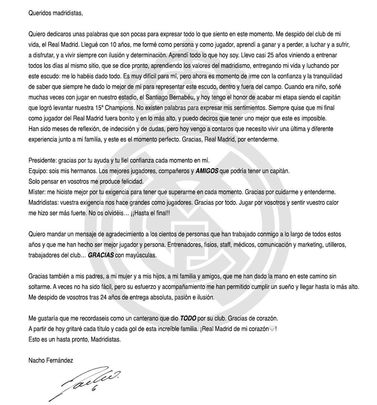 Carta de despedida de Nacho / @nachofi1990