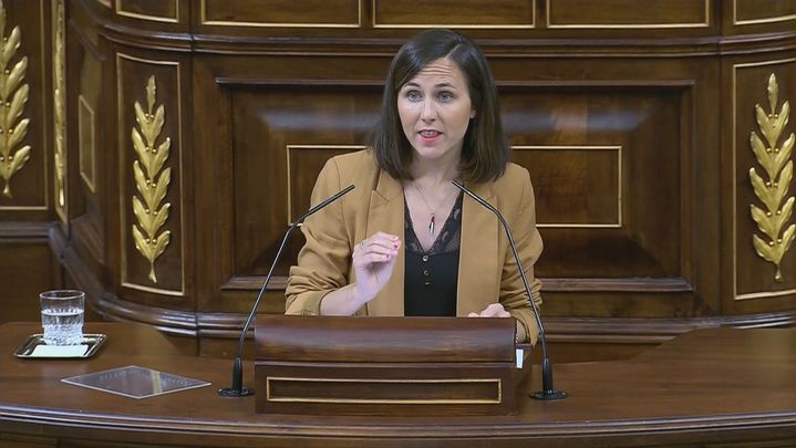 La portavoz de Podemos, Ione Belarra en un momento del debate / Telemadrid