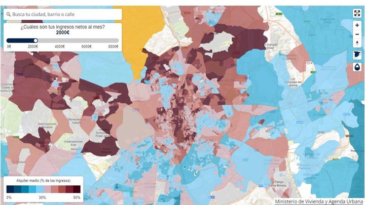Mapa interactivo de precios de alquileres en Madrid / Ministerio de Vivienda y Agenda Urbana
