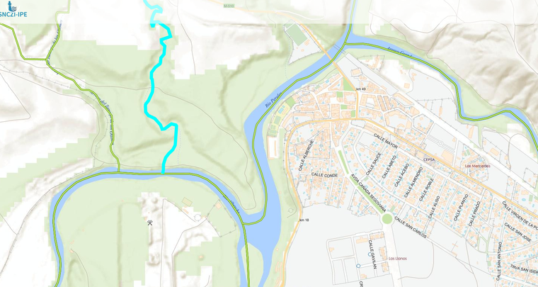 Imagen del visor de la CHT en la zona de Aldea del Fresno en la que confluyen varios cauces / CHT