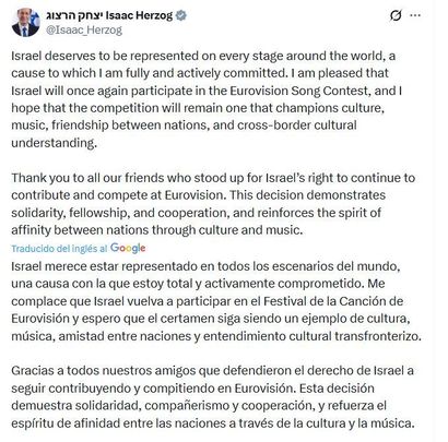 Tuit de Isaac Herzog / TWITTER